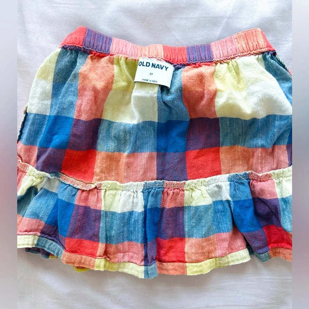 Old Navy Toddler Colorful Plaid Ruffle Hem Gingham Smocked Skirt- Girls 3 / 3T